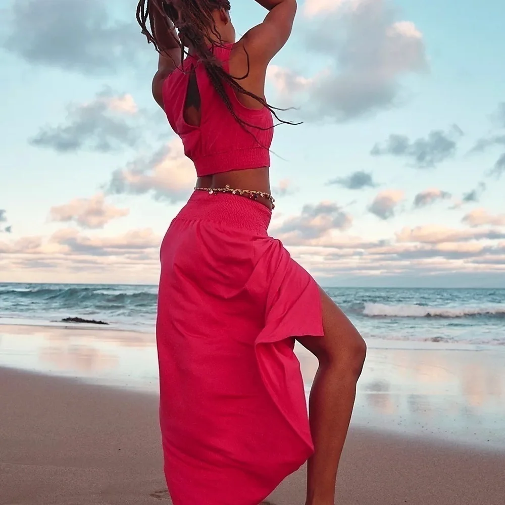 Free People Beach Morningside Crop Tank Top Bright Pink